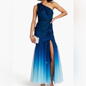 Marchesa Notte One-Shoulder  Ombre Dress, Size 0